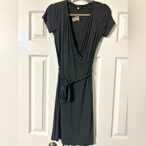 Velvet Torch Grey Sheath Midi Dress with Plunge Neckline